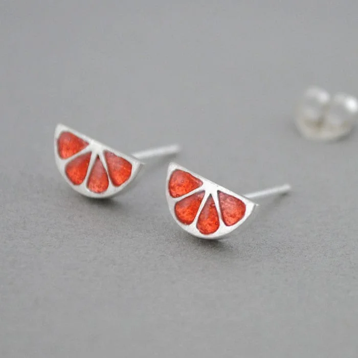 Pendientes de Plata y Esmalte, Gajo de Pomelo