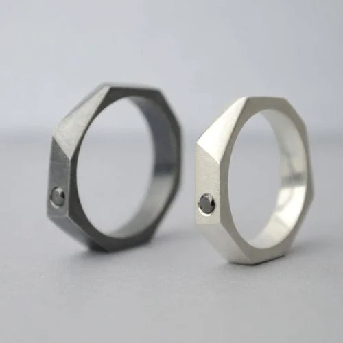 Silver Engagement Ring, White or Black Diamond - Vacía La Nevera Alianza de plata y diamante