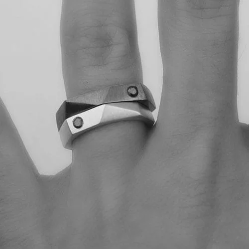 Silver Engagement Ring, White or Black Diamond - Vacía La Nevera Alianza de plata y diamante