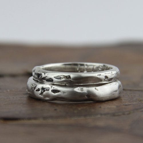 Silver engagement ring, organic texture