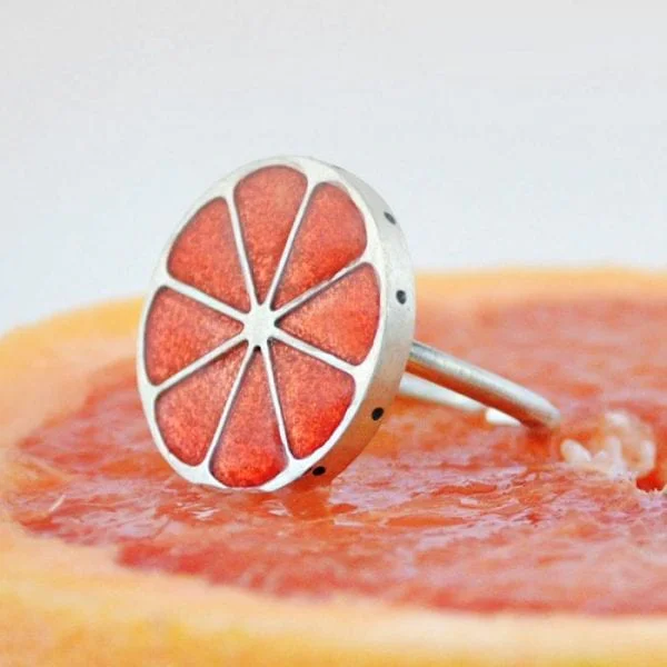 Anillo de Plata y Esmalte, Rodaja de Pomelo