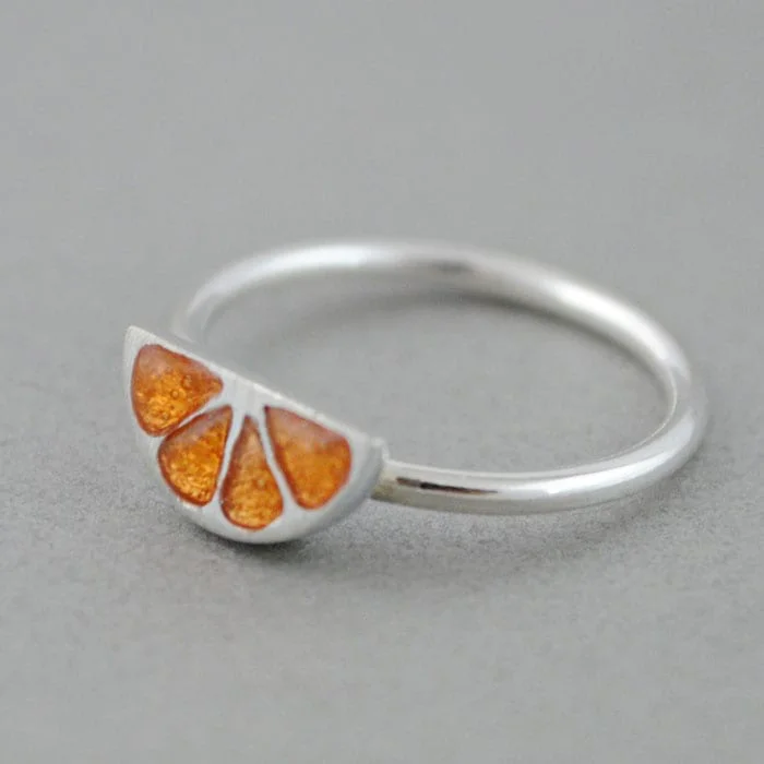 Anillo de Plata y Esmalte, Gajo de Pomelo, Naranja