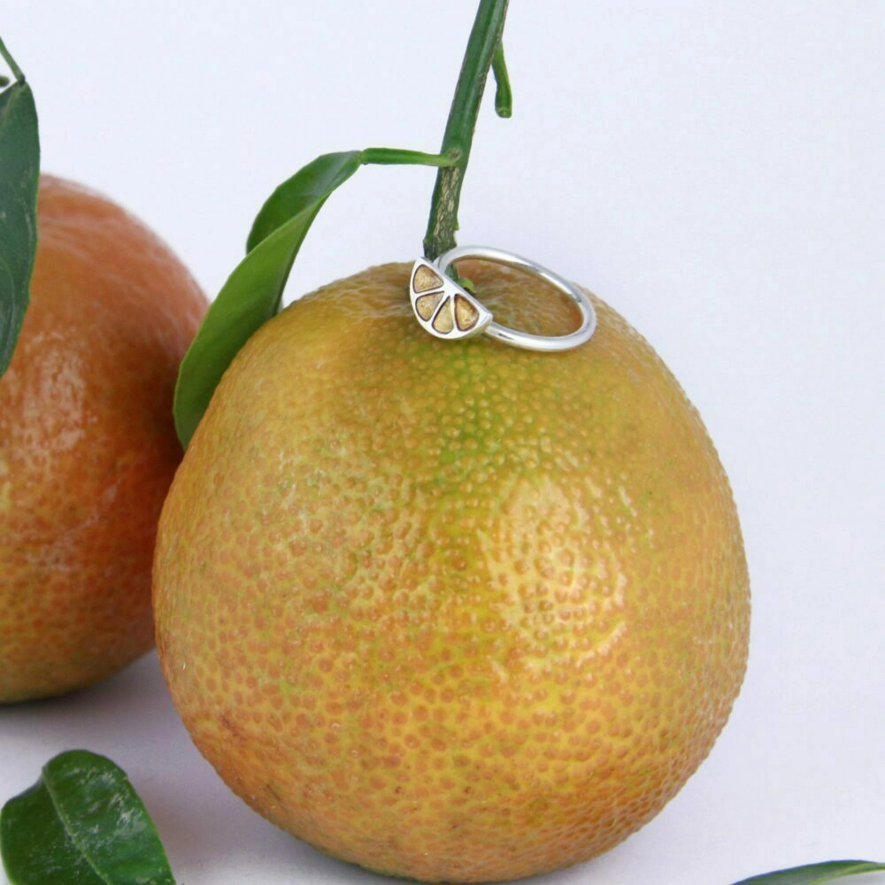 Anillo de plata gajo de naranja y pomelo