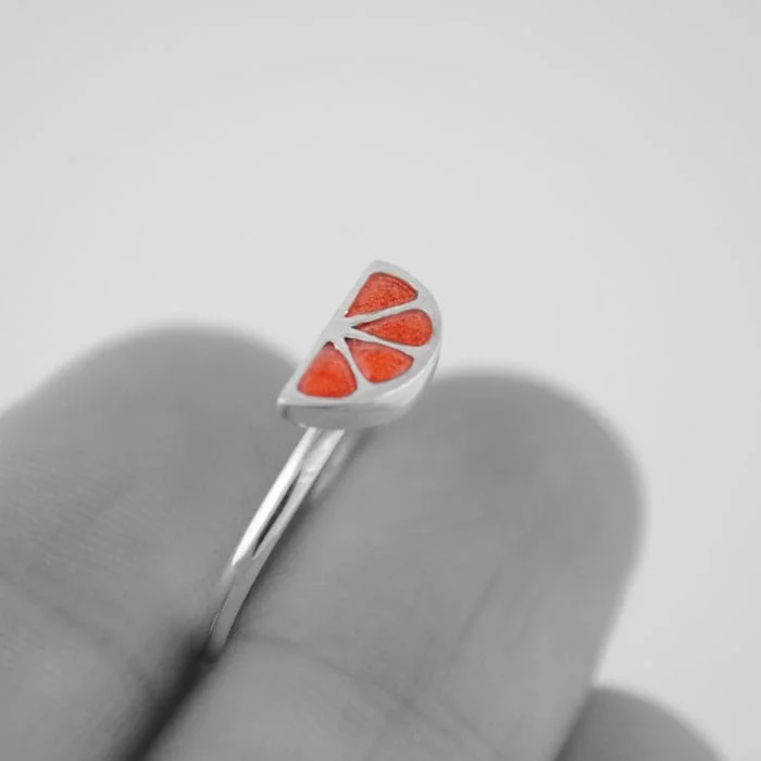 Anillo de Plata y Esmalte, Gajo de Pomelo, Naranja
