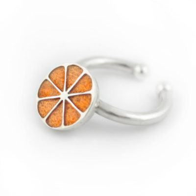 anillo de plata y esmalte naranja, frutas joya
