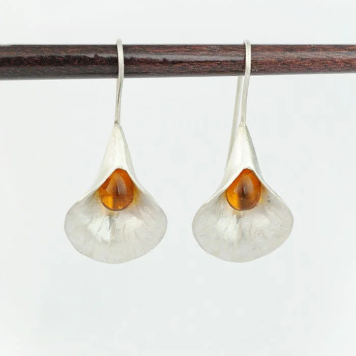 Pendientes de plata flor ámbar Pendientes de plata flor ámbar
