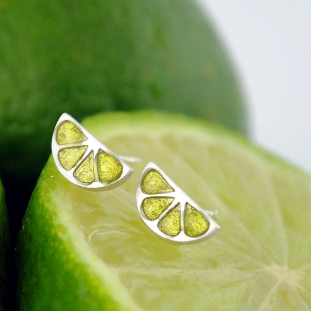 Pendientes de plat y esmalte con forma de limas