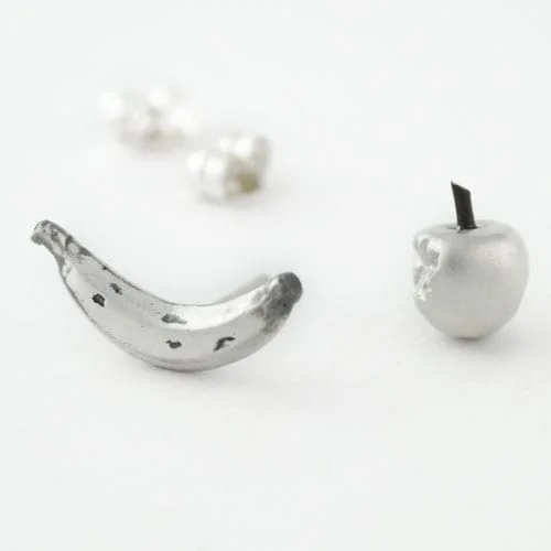 Silver Earrings – Apple and Banana - Vacía La Nevera