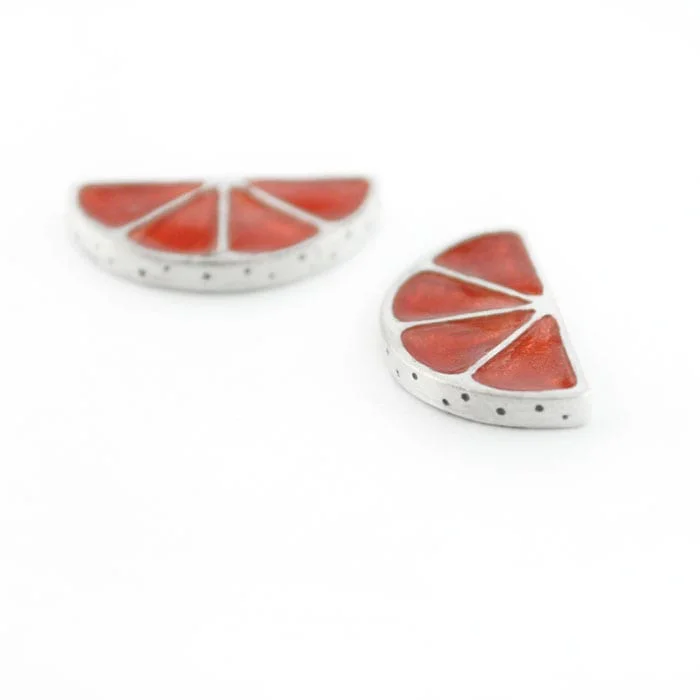 Pendientes de Plata y Esmalte, Gajo de Naranja, Pomelo