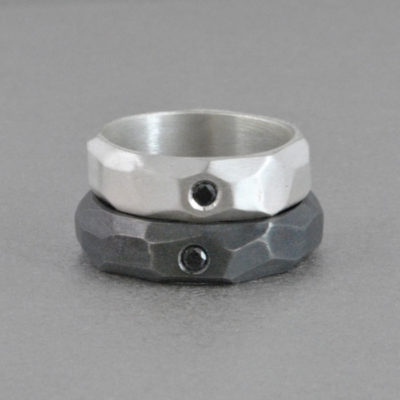 Silver Engagment Ring, Geometric, black diamond