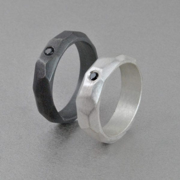 Silver Engagment Ring, Geometric, black diamond