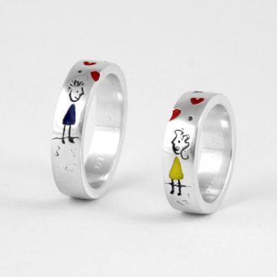 Silver engagement ring, Illustration boy and a Girl, original engagement rings
