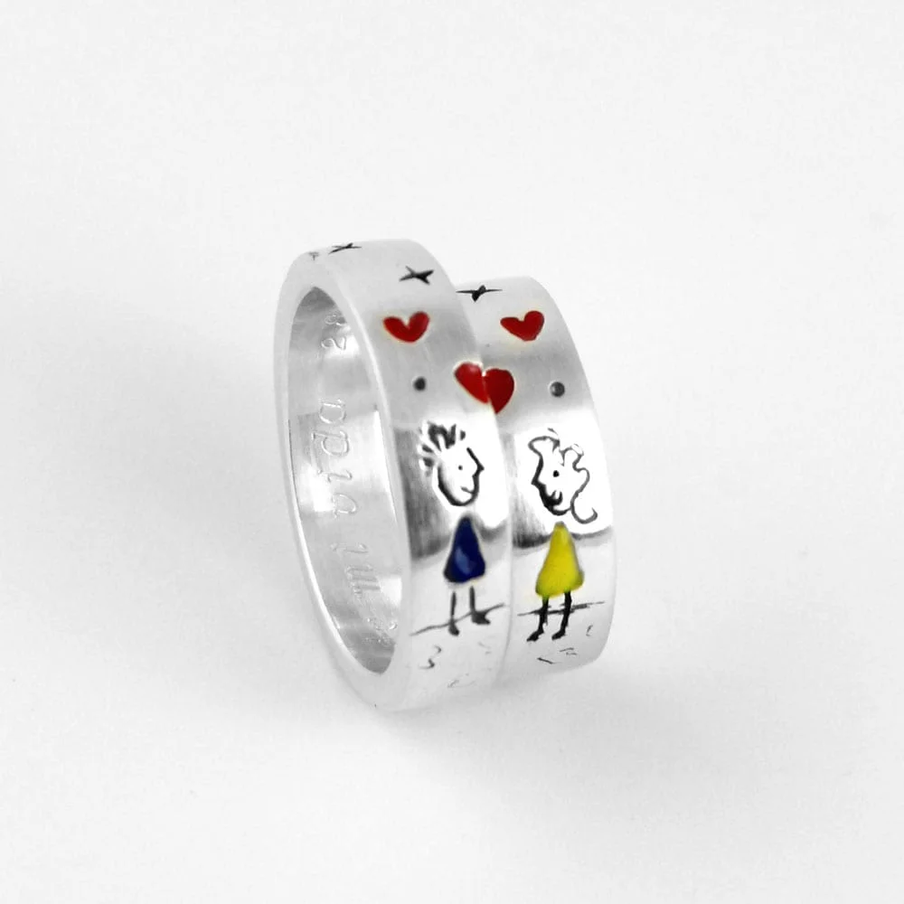 Silver engagement ring, Illustration boy and a Girl, original engagement rings - Vacía La Nevera Silver engagement ring, Illustration boy and a Girl, original engagement rings
