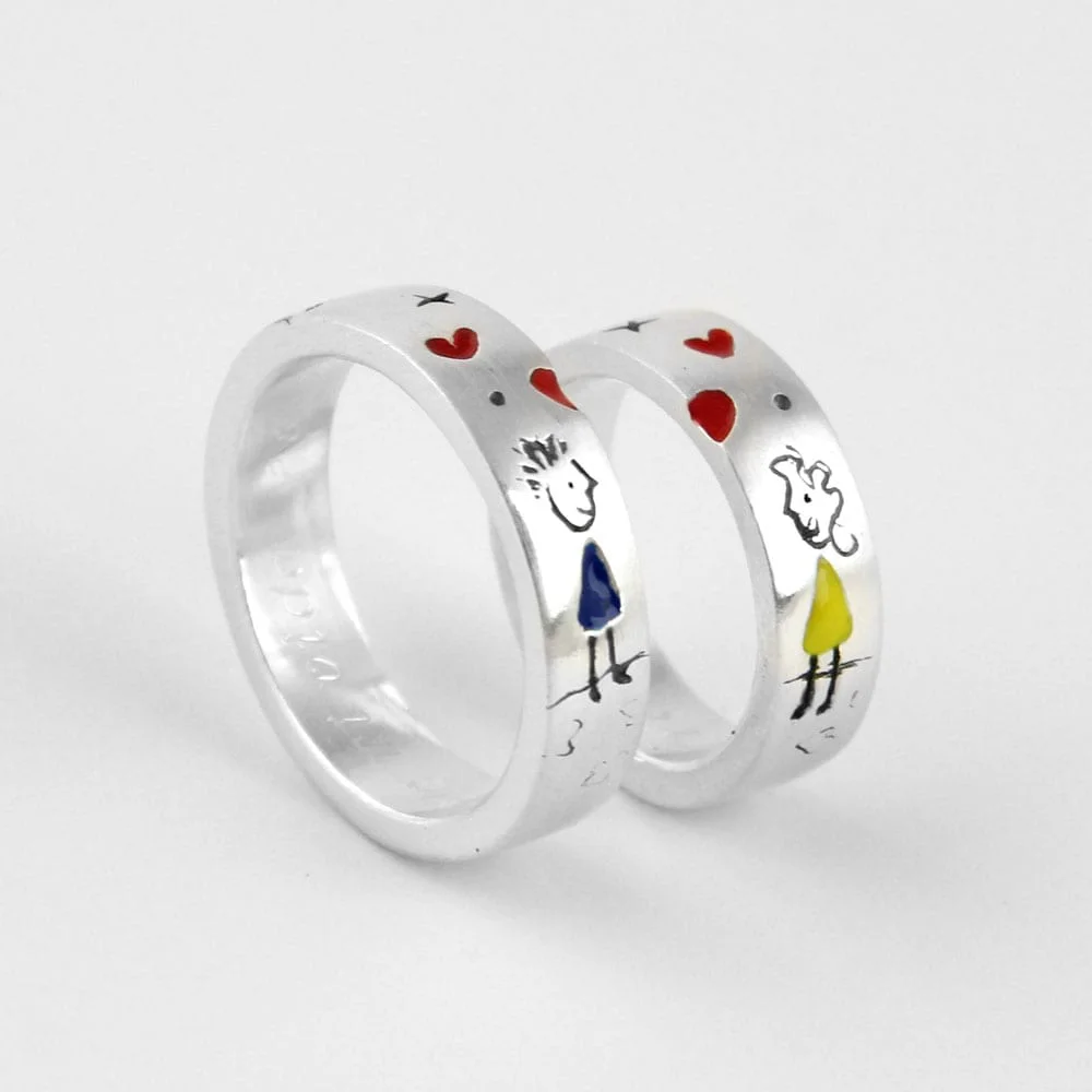 Silver engagement ring, Illustration boy and a Girl, original engagement rings - Vacía La Nevera Silver engagement ring, Illustration boy and a Girl, original engagement rings