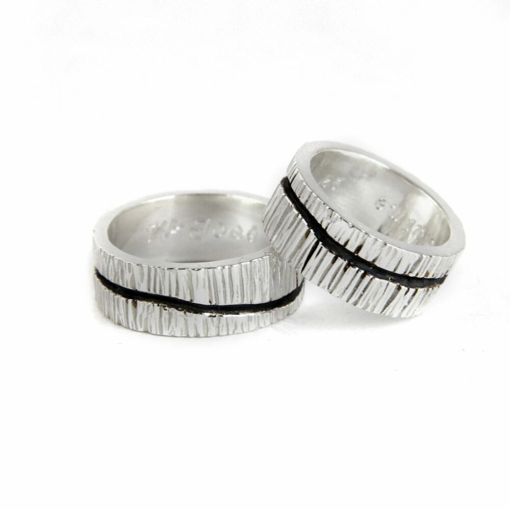 Silver engagement ring, Wide Tree Bark
