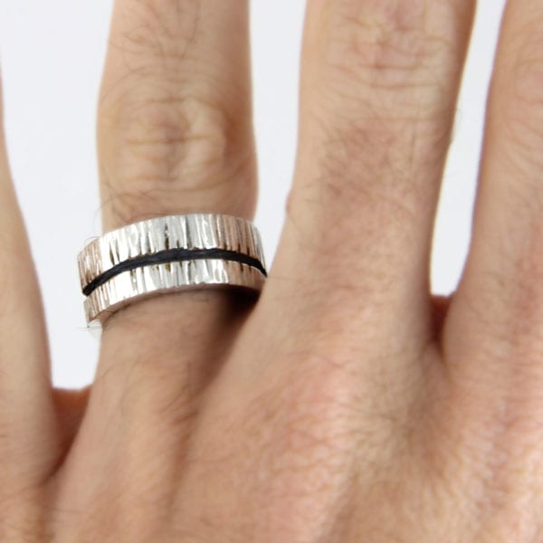 Silver engagement ring, Wide Tree Bark