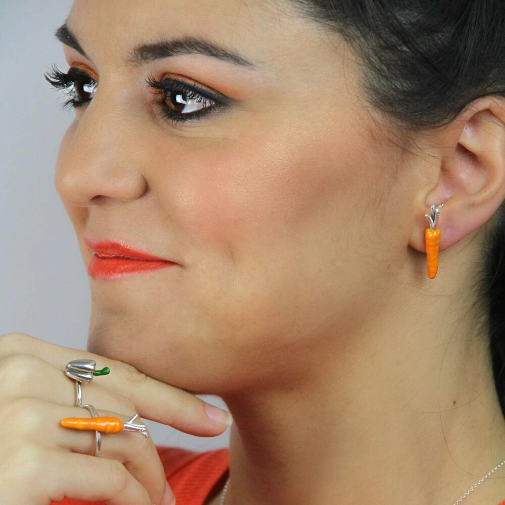 Silver Enamel Ring, Big Carrot