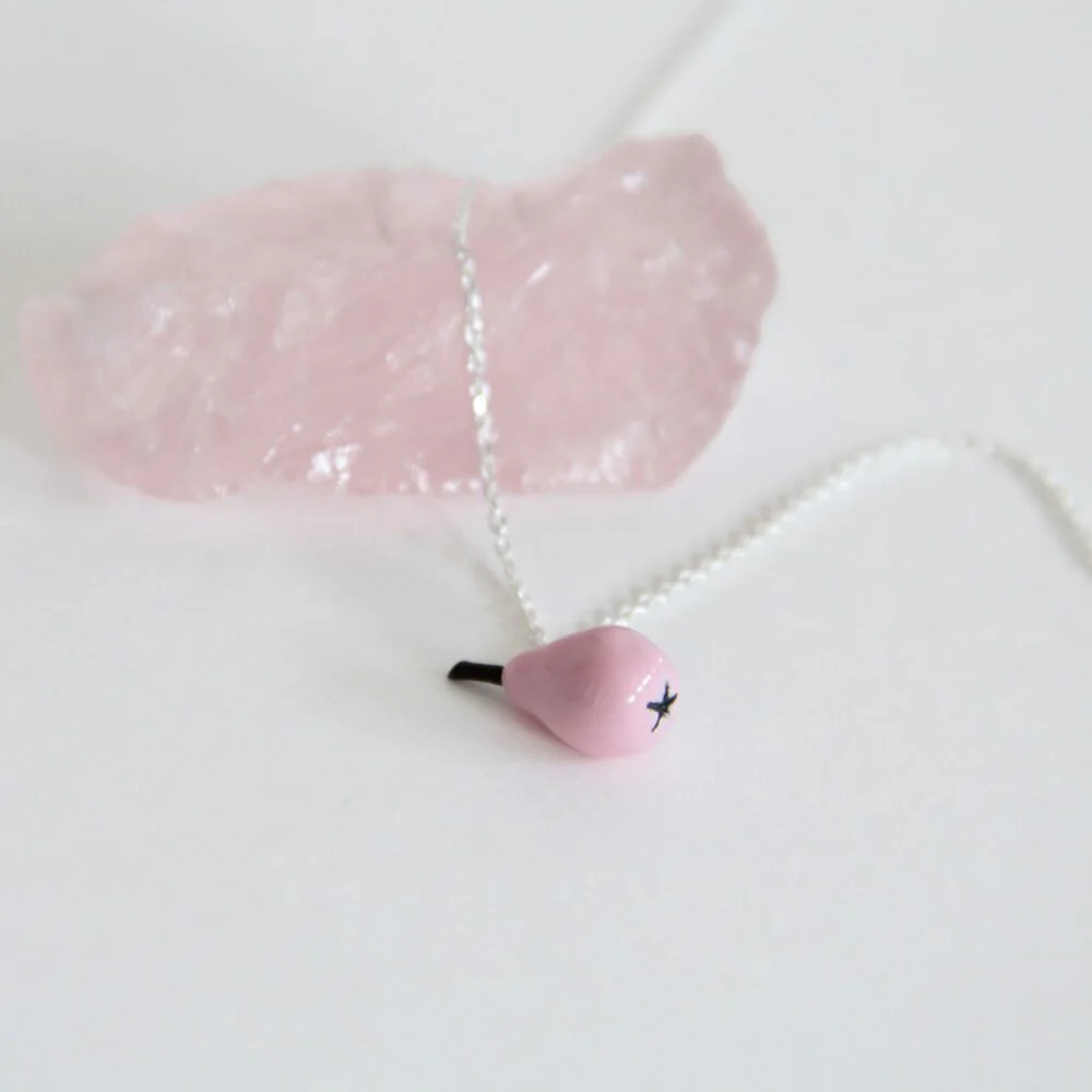 Gargantilla plata pera rosa
