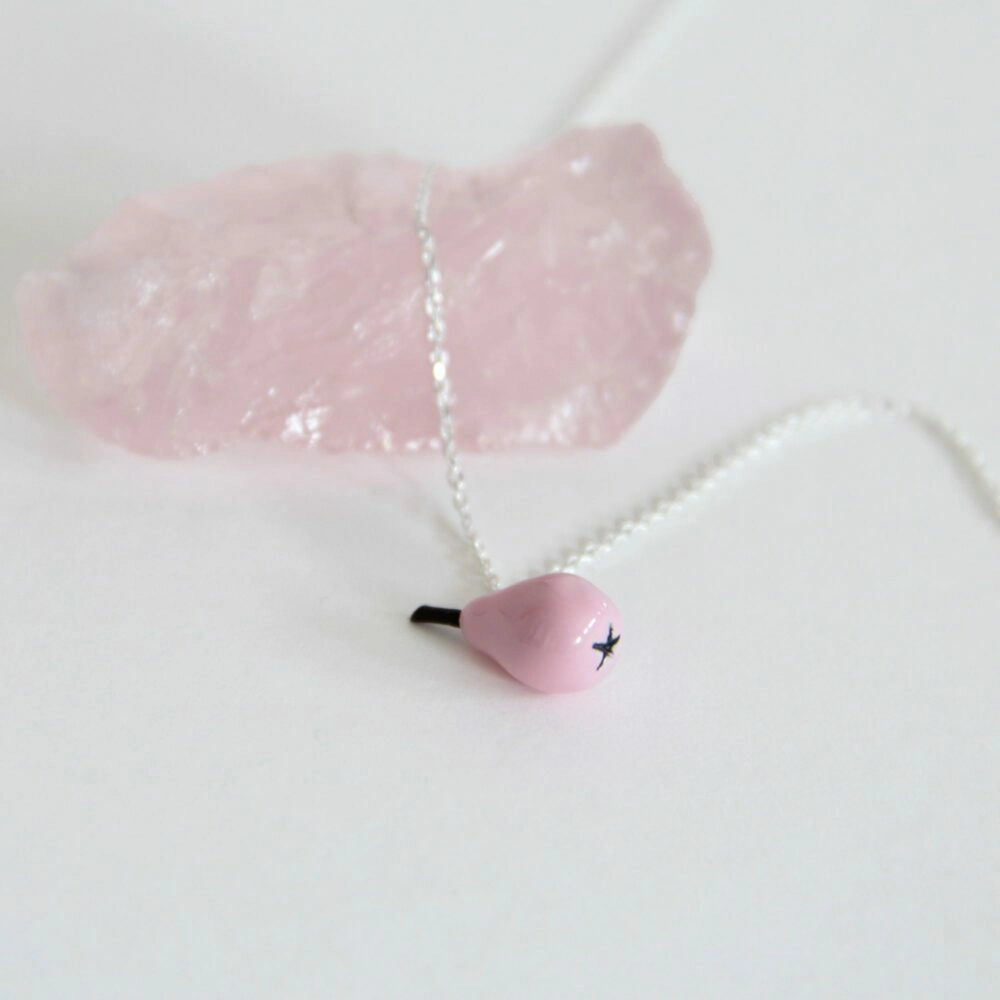 Gargantilla plata pera rosa