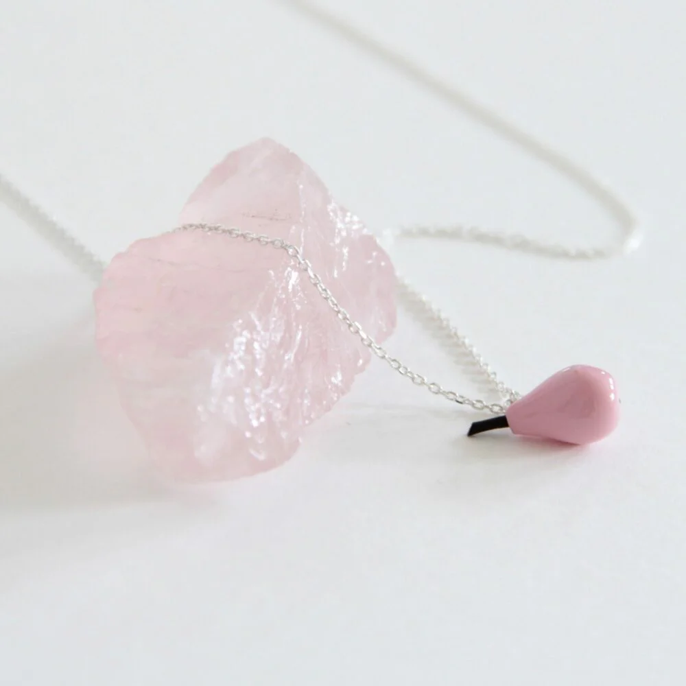 Gargantilla plata pera rosa