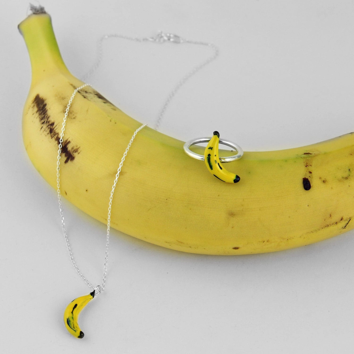 Silver Choker Necklace, Yellow Banana