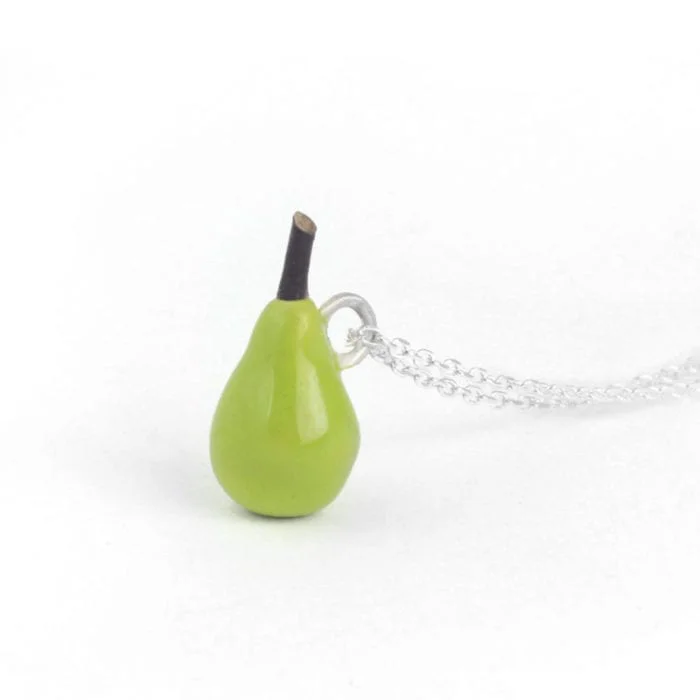 gargantilla de plata pera, esmaltada verde