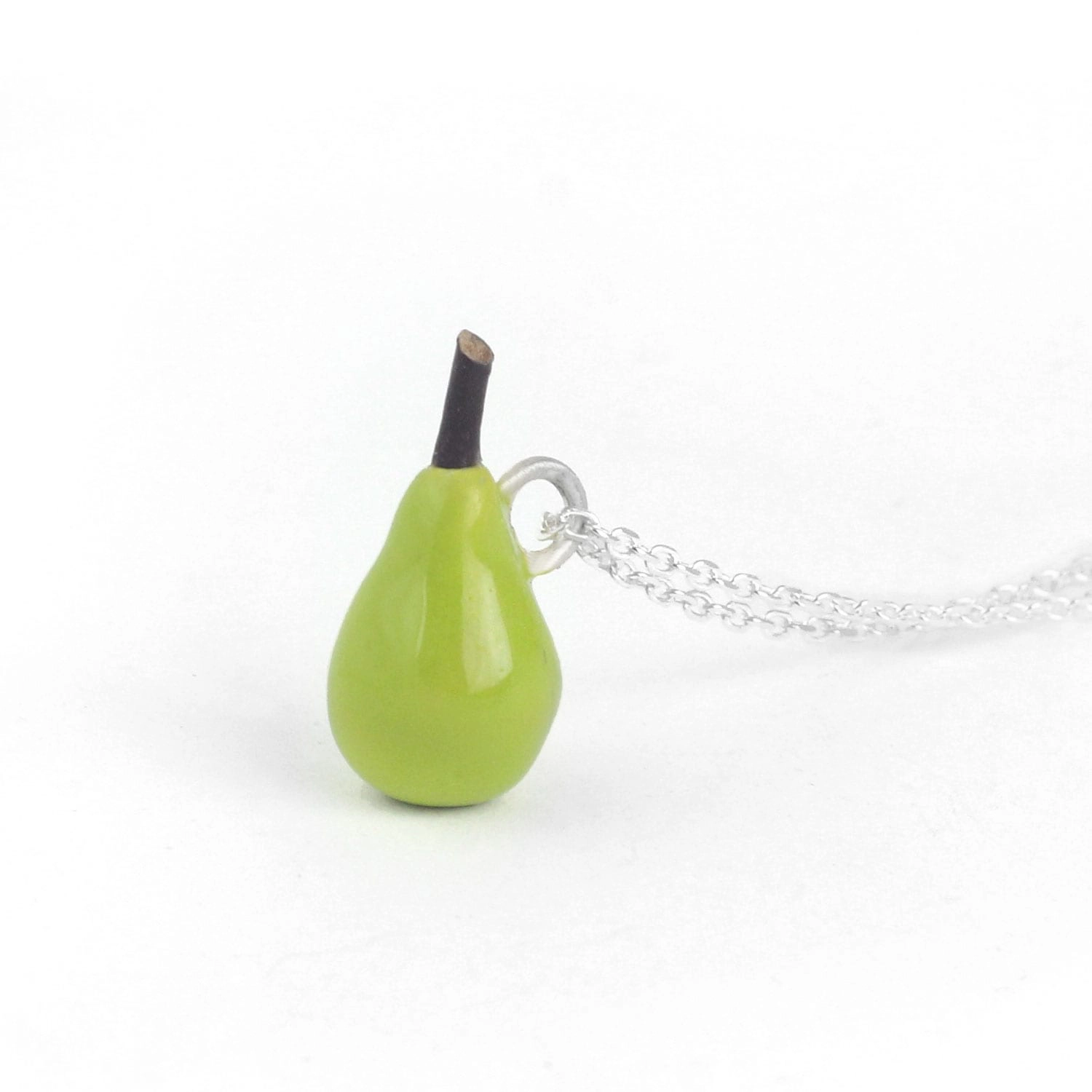 Silver Choker Necklace, Green Pear