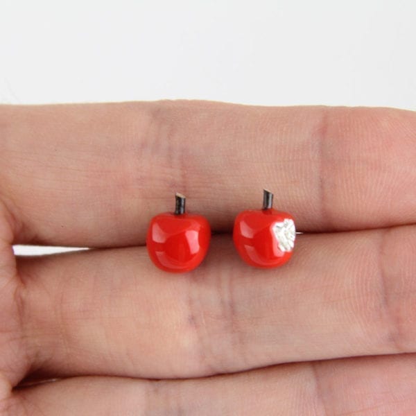 Silver Earrings, Red Apples