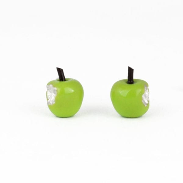 Silver Earrings, green Apples