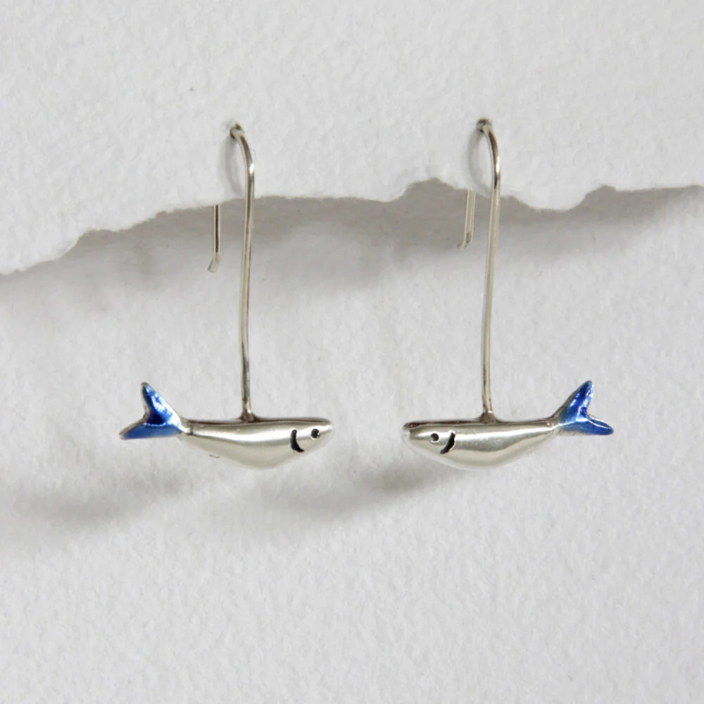 Pendientes de plata largos Sardinas