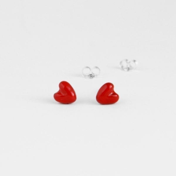 Silver earrings heart red
