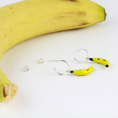Silver Hoop Earring, banana