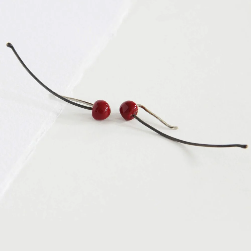 Pendientes de plata cerezas rojas