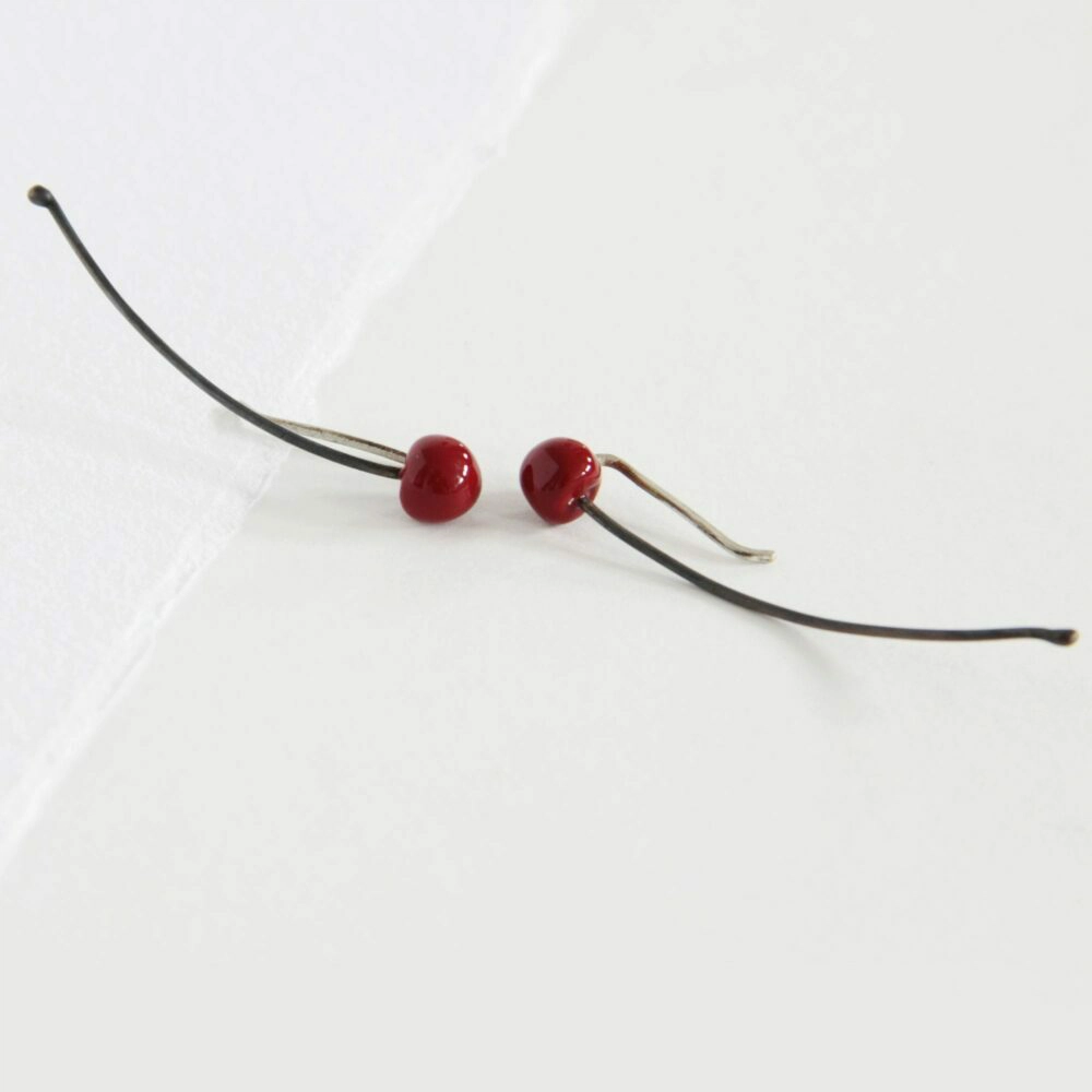 Pendientes de plata cerezas rojas