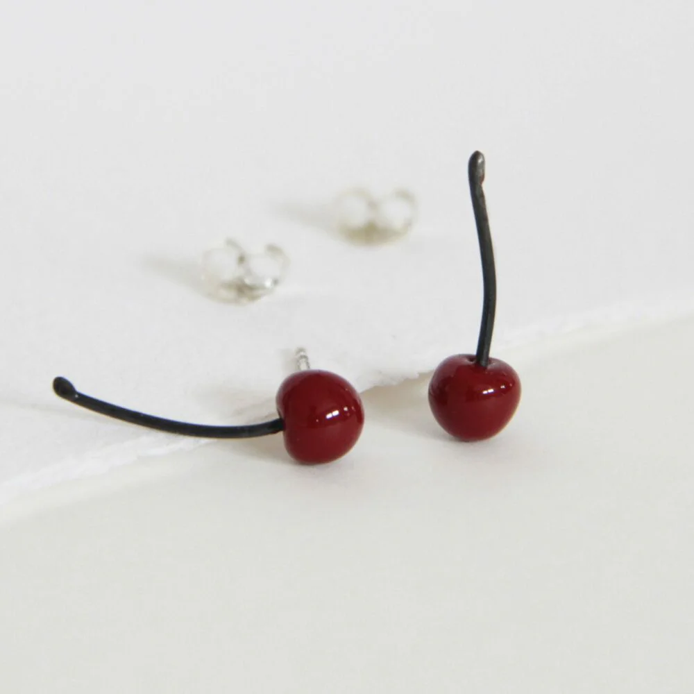Pendientes de plata cerezas rojas