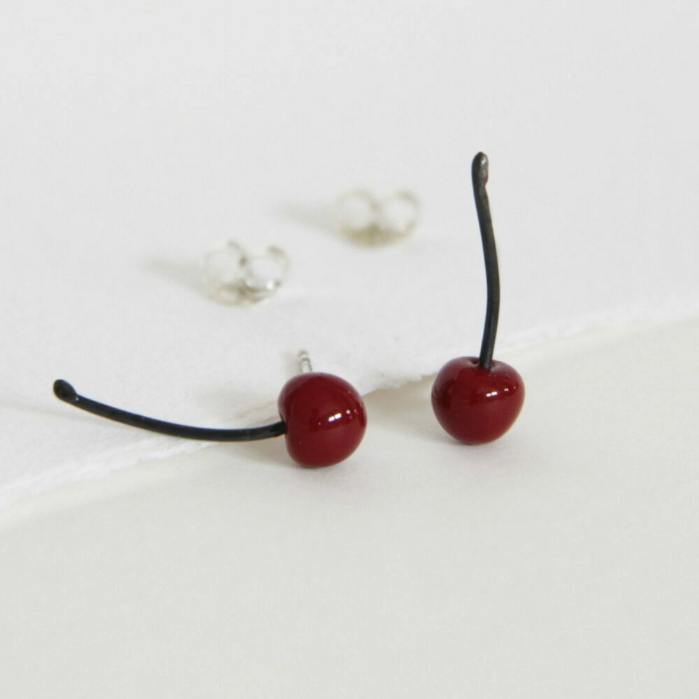 Silver earrings – Press back earrings Cherries