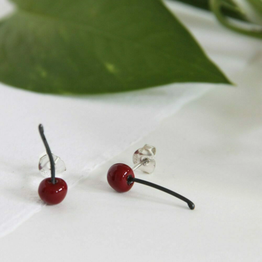 Silver earrings – Press back earrings Cherries