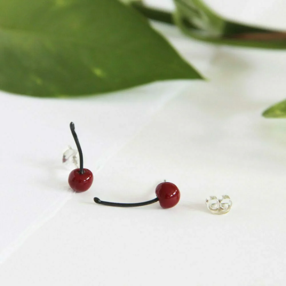 Pendientes de plata cerezas rojas