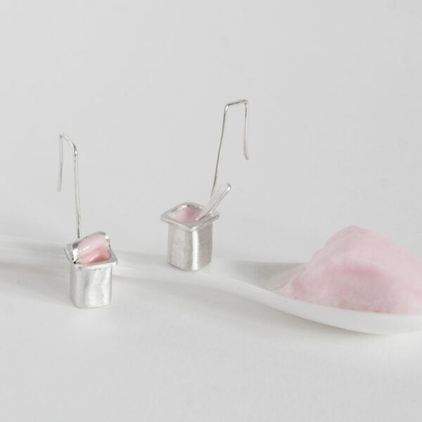 Silver earrings, Stawberry Yogurt
