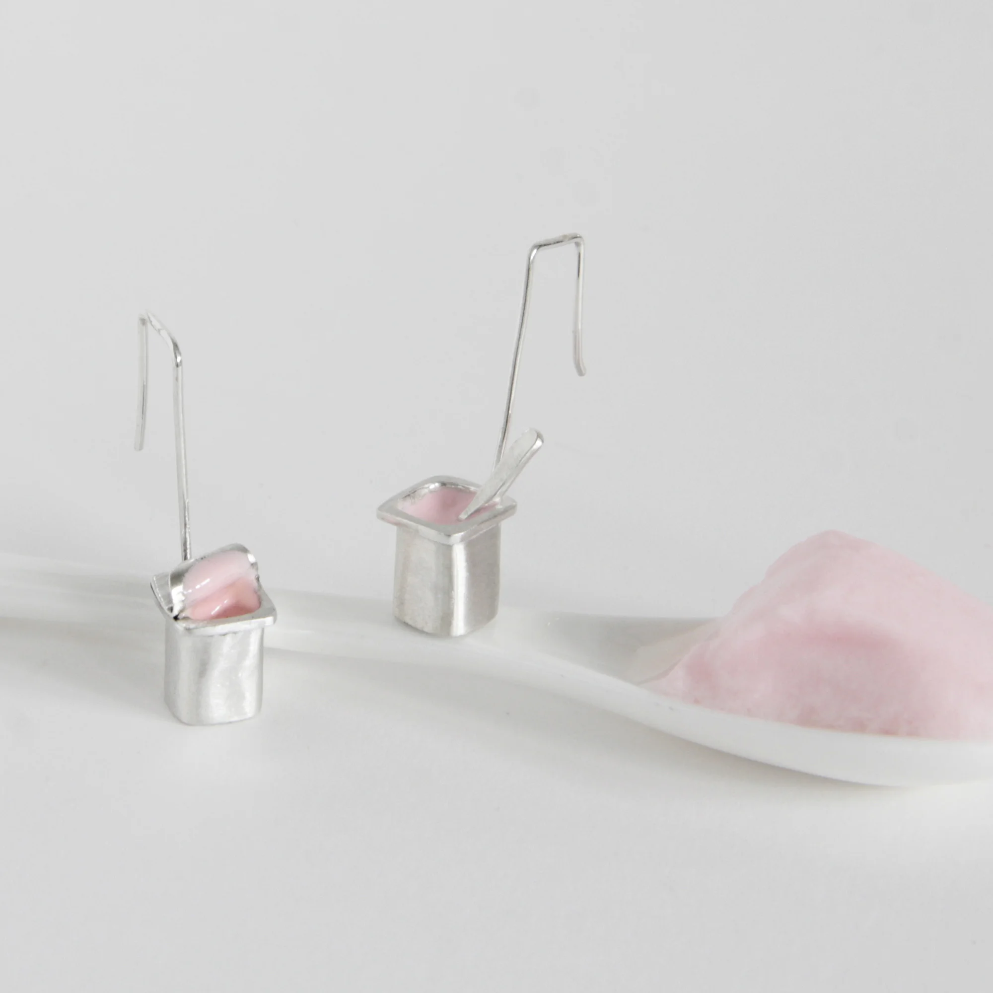 Pendientes de plata Yogur de fresa - Vacía la Nevera