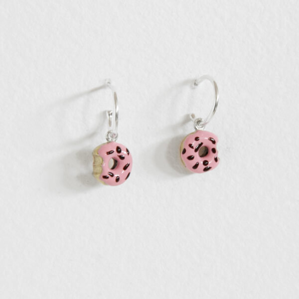 Silver hoop earrings, Pink donuts