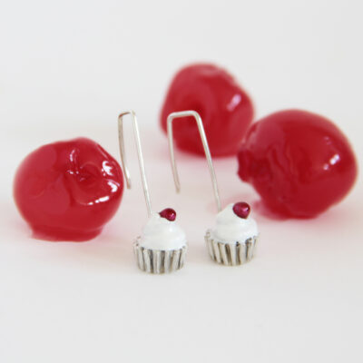 Silver earrings Cupcake cherry
