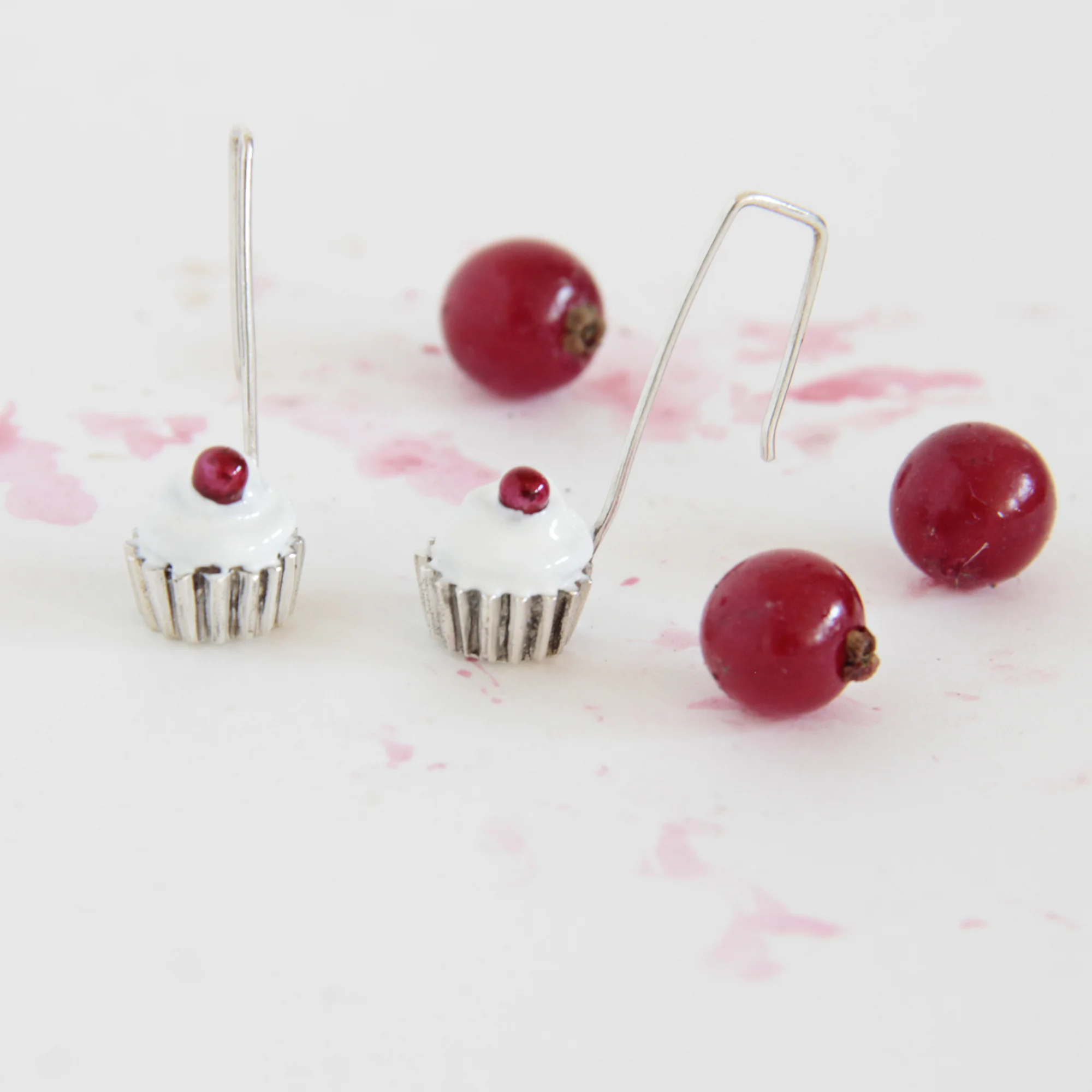 Silver earrings Cupcake cherry