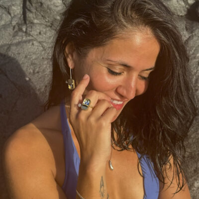 Anillo de latón y plata Lata pareja de sardinas