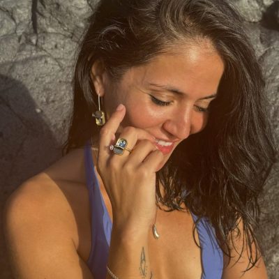 Anillo de latón y plata Lata pareja de sardinas
