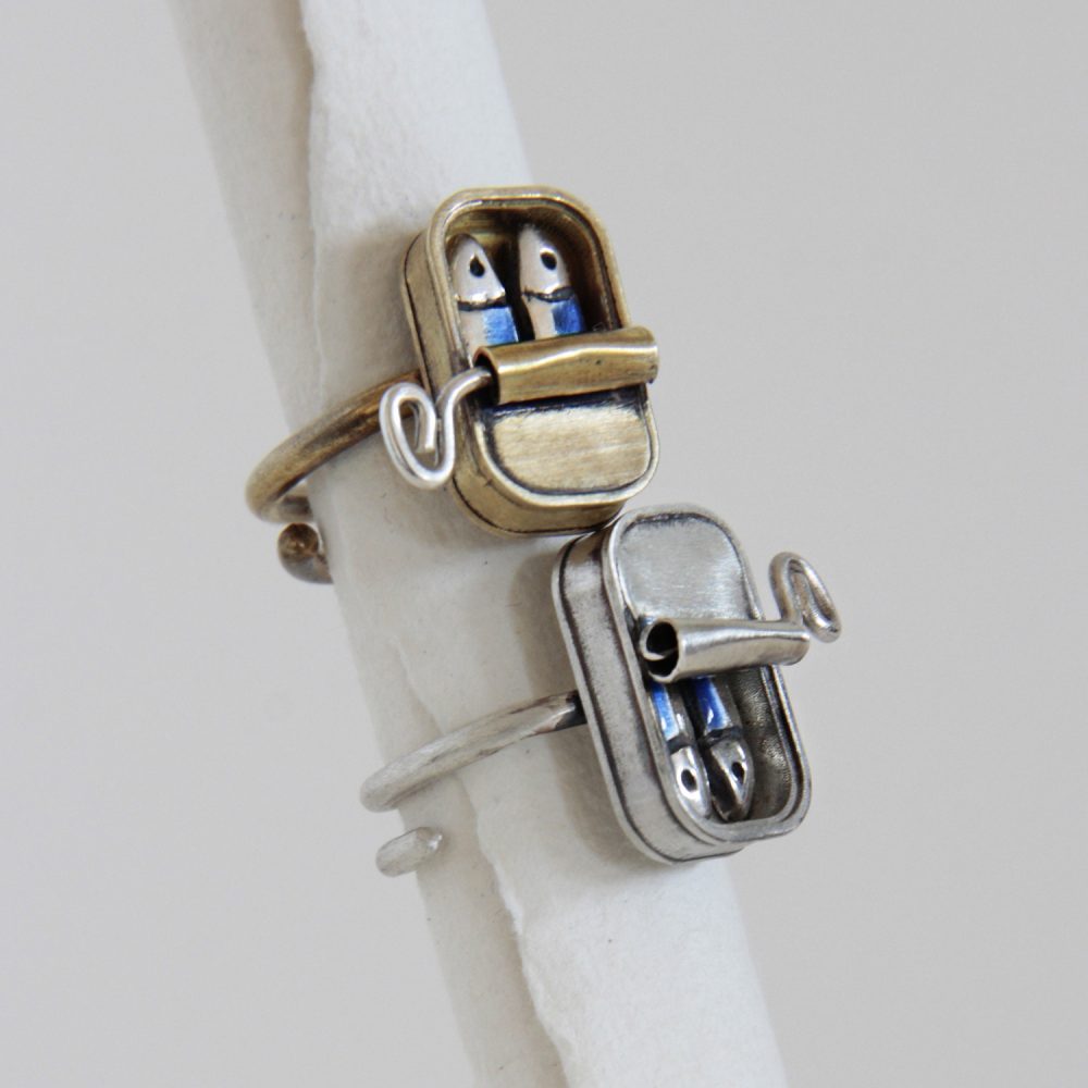 Anillo de plata lata Pareja de Sardinas - Vacía La Nevera Anillo de plata lata Pareja de Sardinas