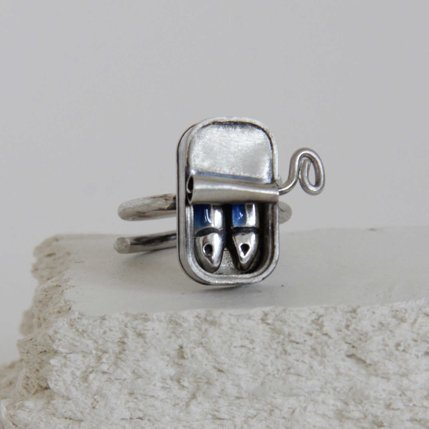Anillo-plata-lata-pareja-de-sardinas-3C - Vacía La Nevera Anillo de plata lata Pareja de Sardinas